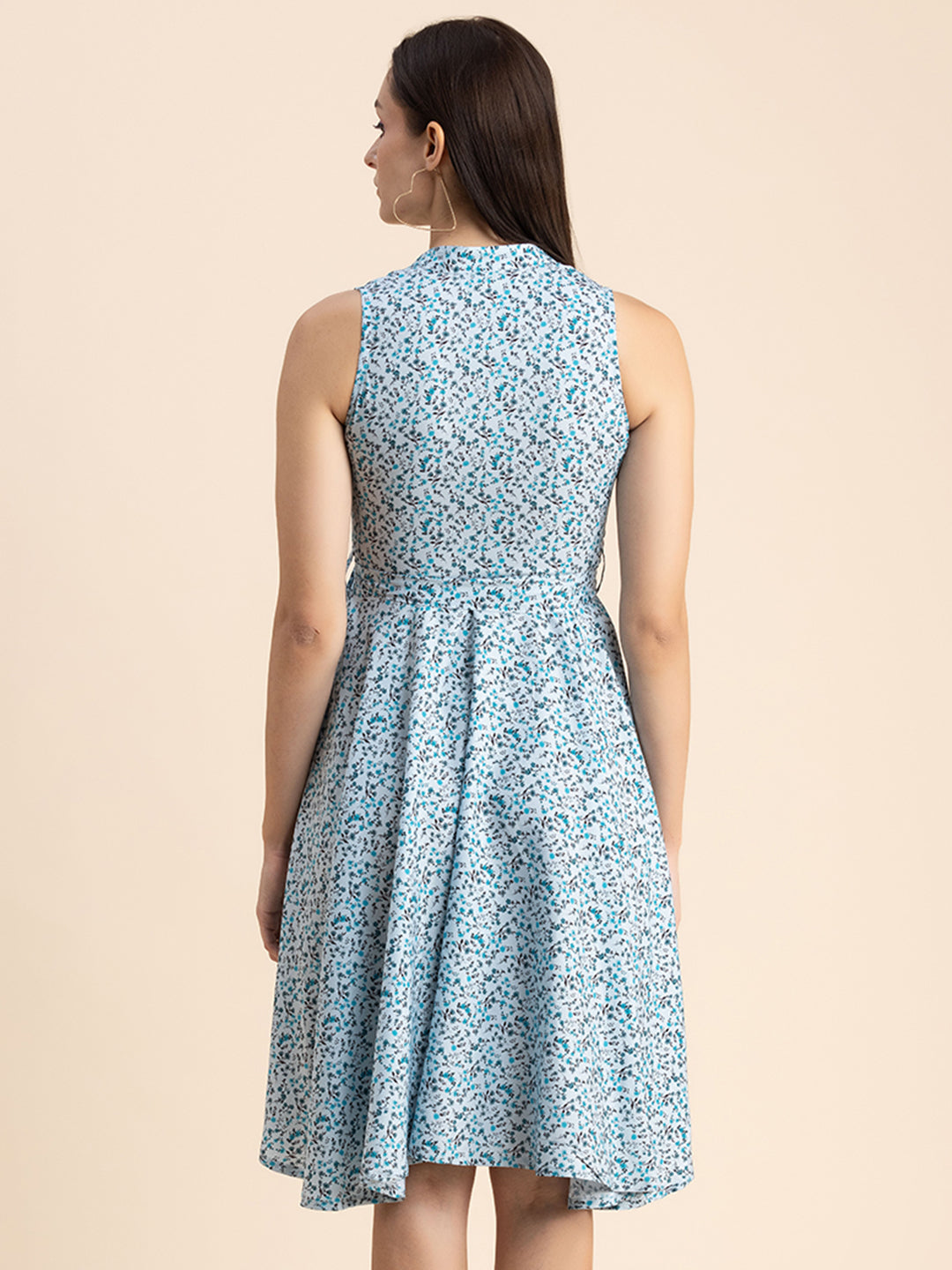 V Neck Printed Dress, Knee
