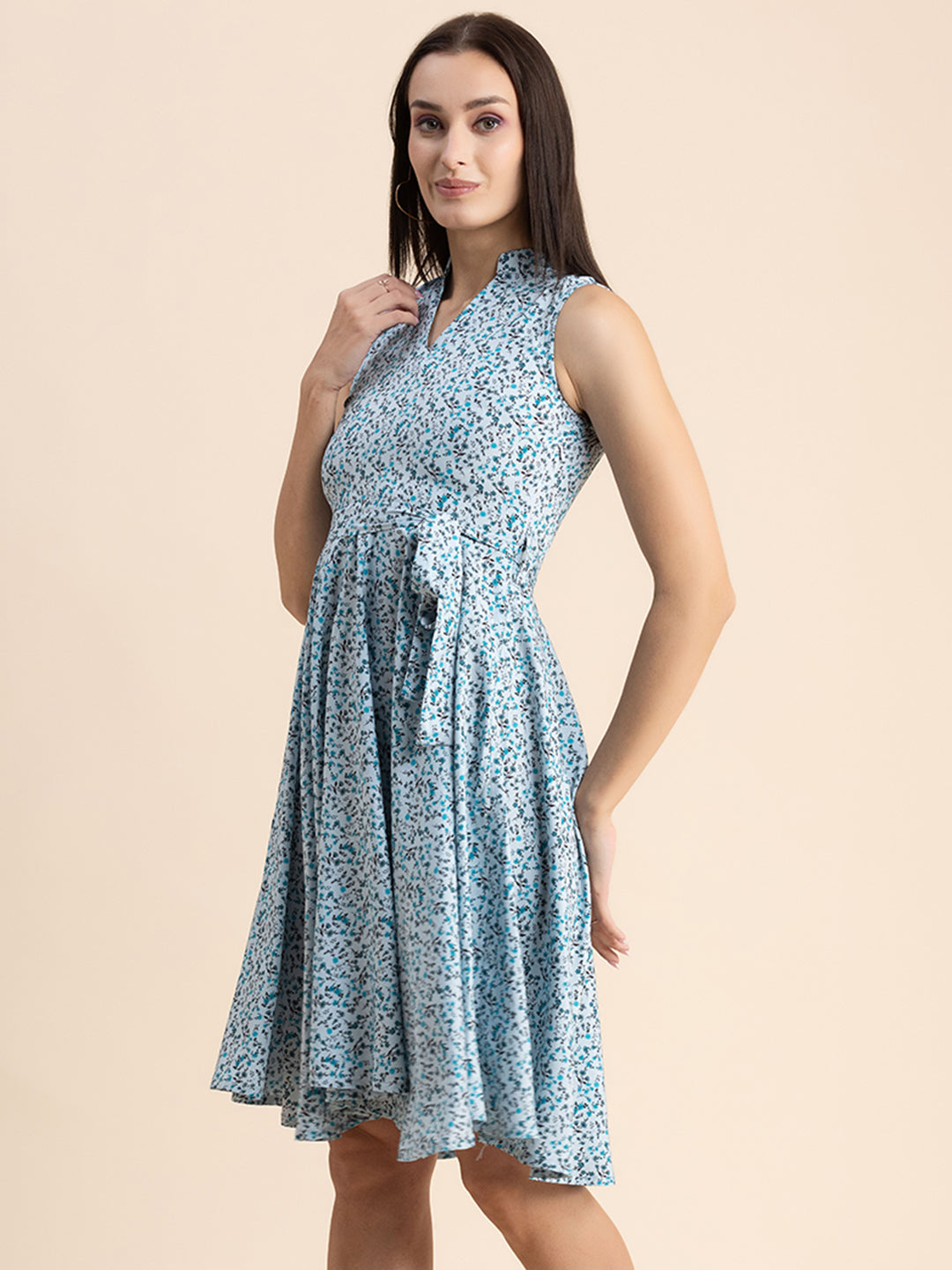 V Neck Printed Dress, Knee