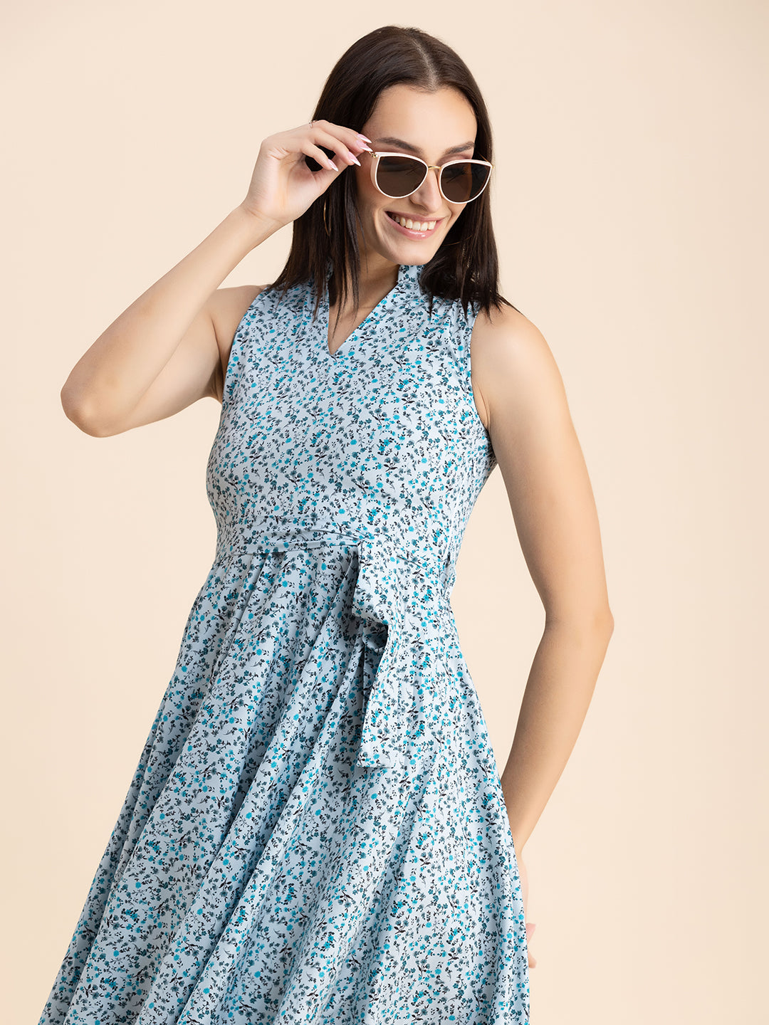 V Neck Printed Dress, Knee