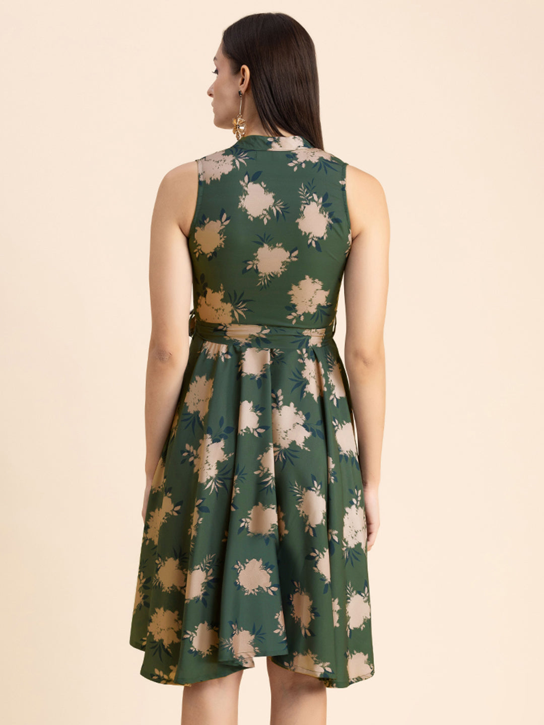 V Neck Printed Dress, Knee