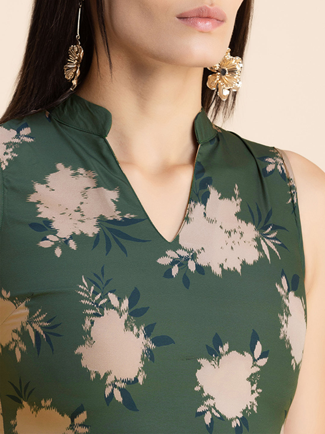 V Neck Printed Dress, Knee
