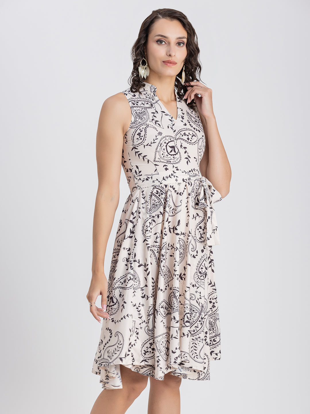 V Neck Printed Dress, Knee