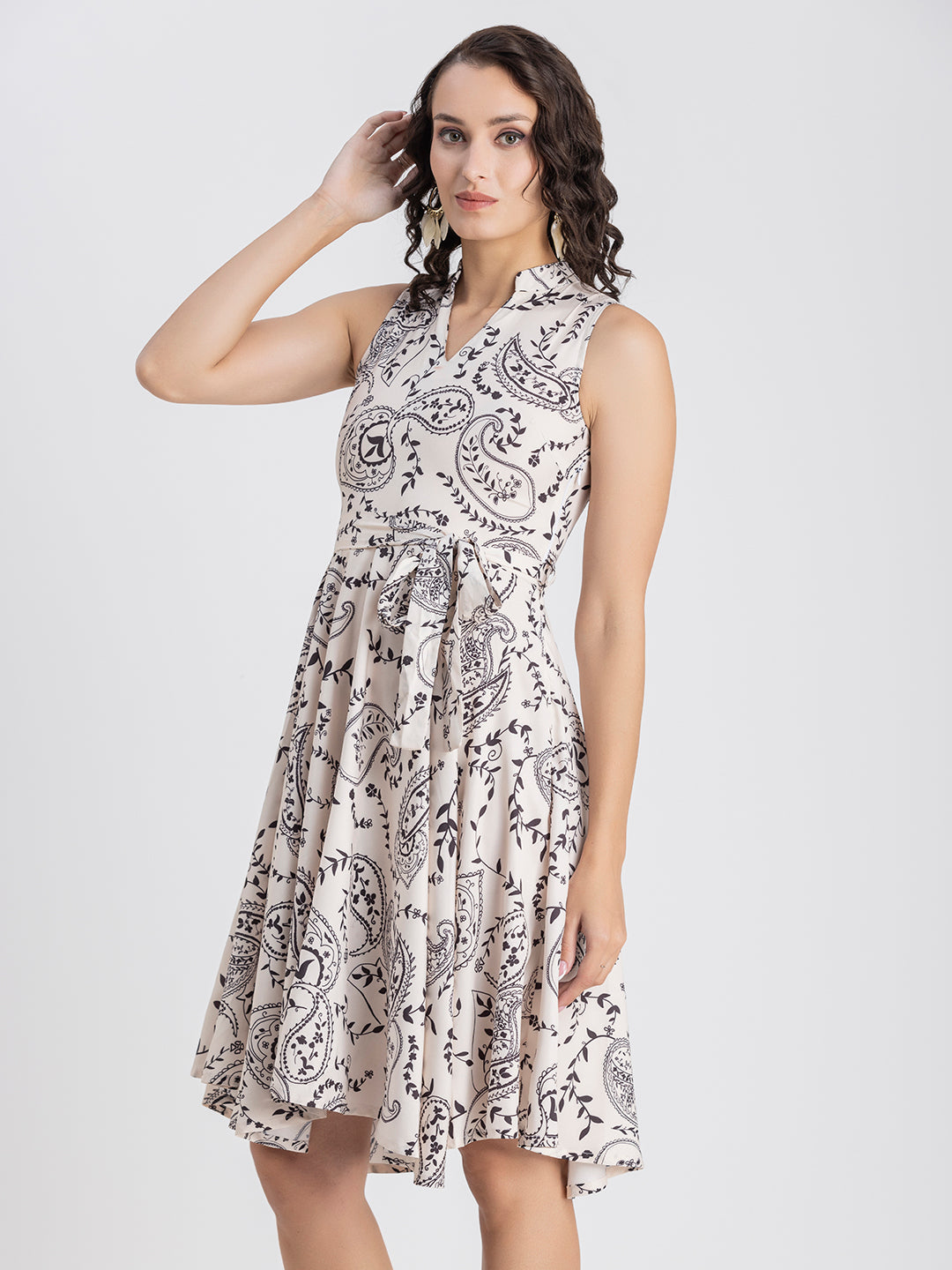 V Neck Printed Dress, Knee