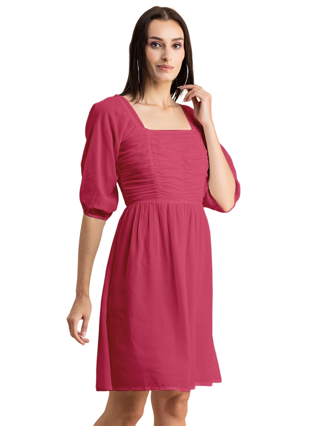 Solid Ruched Midi Dress