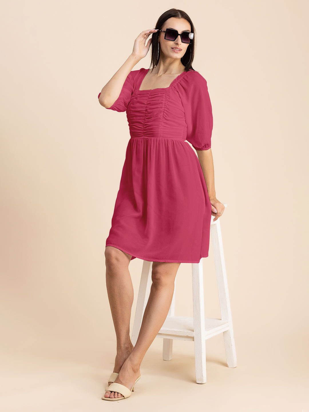 Solid Ruched Midi Dress