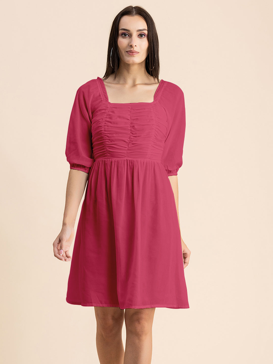 Solid Ruched Midi Dress