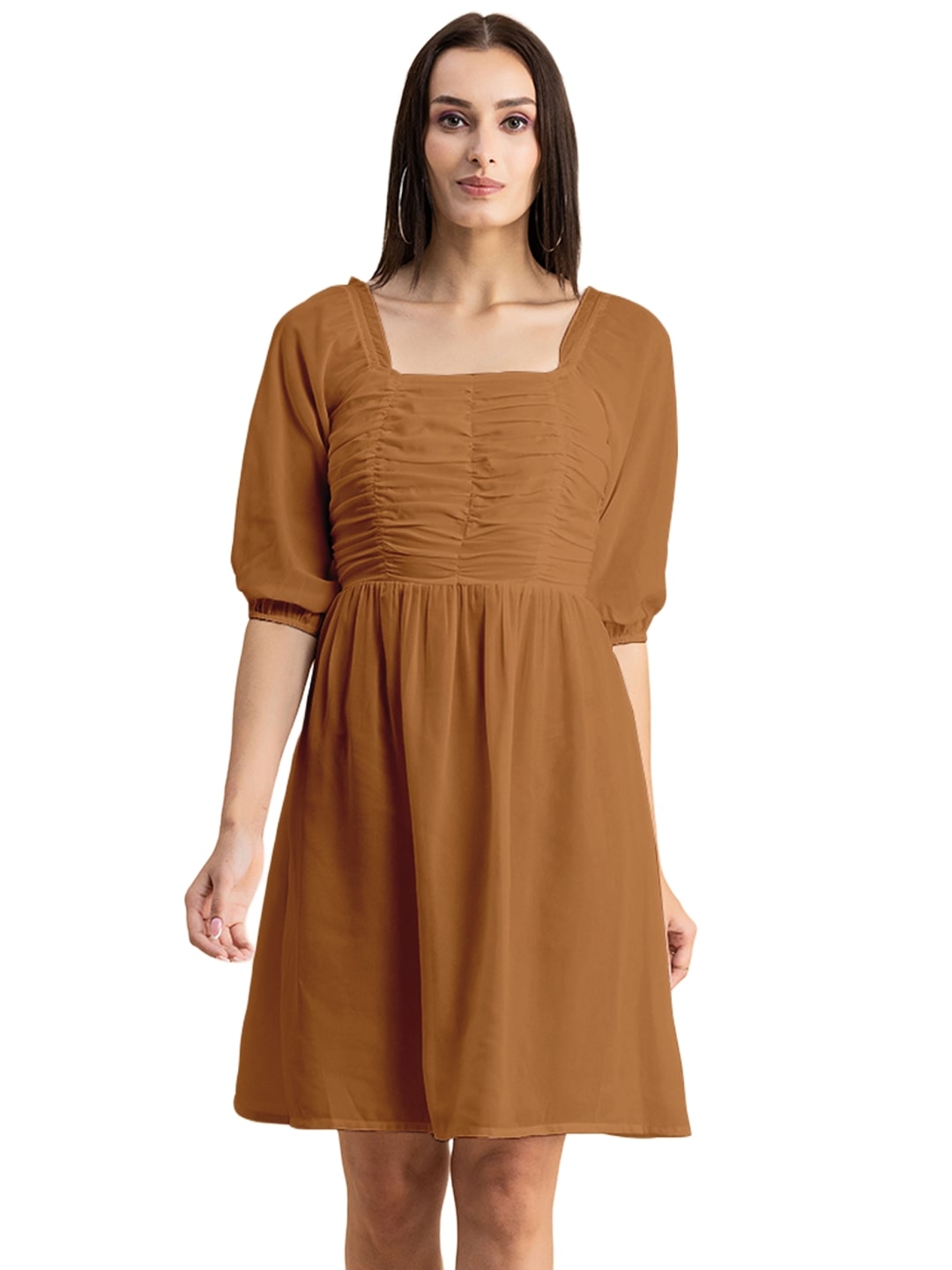 Solid Ruched Midi Dress