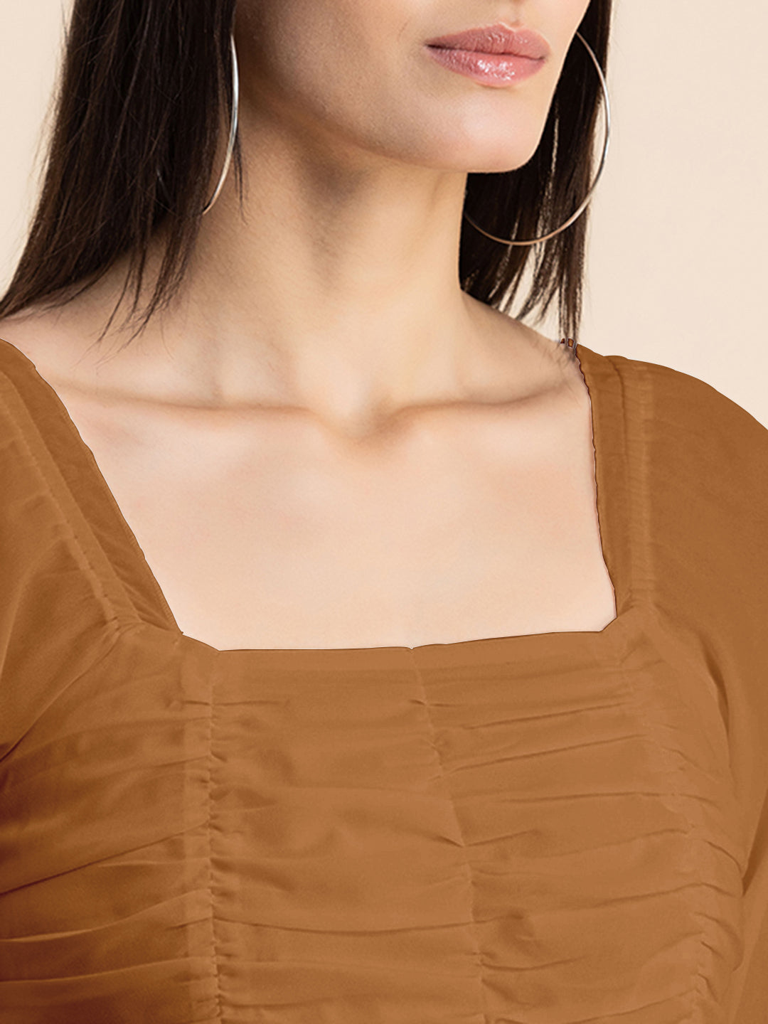 Solid Ruched Midi Dress