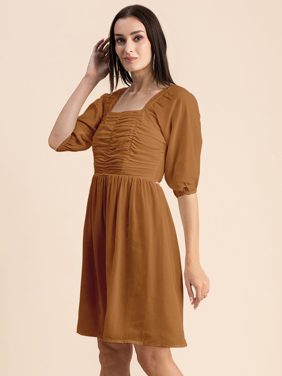 Solid Ruched Midi Dress
