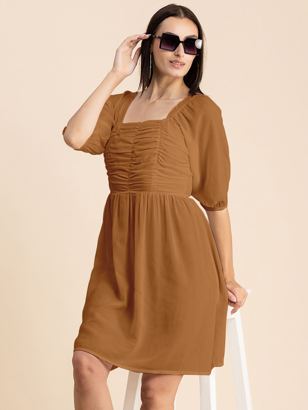 Solid Ruched Midi Dress