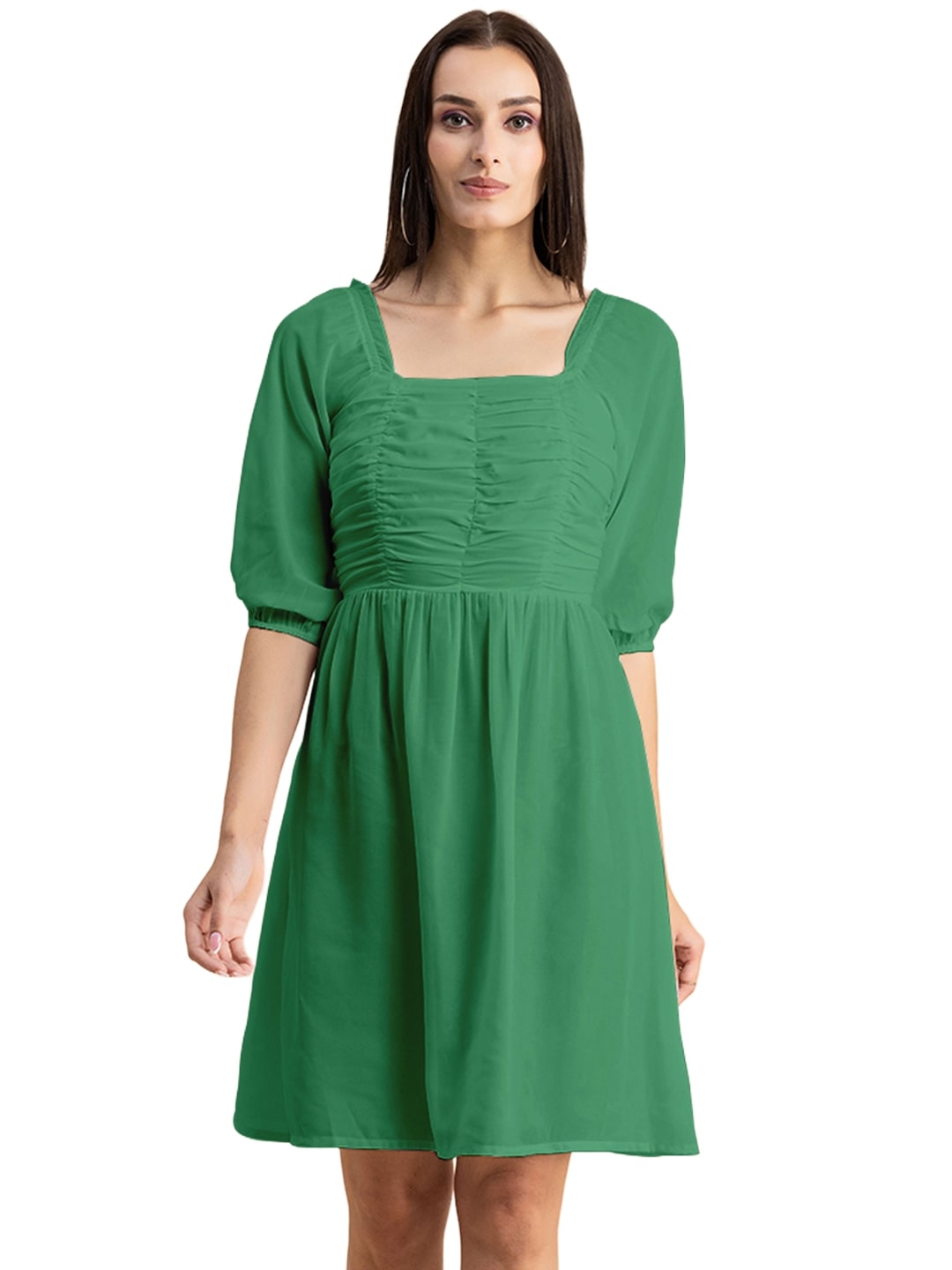 Solid Ruched Midi Dress