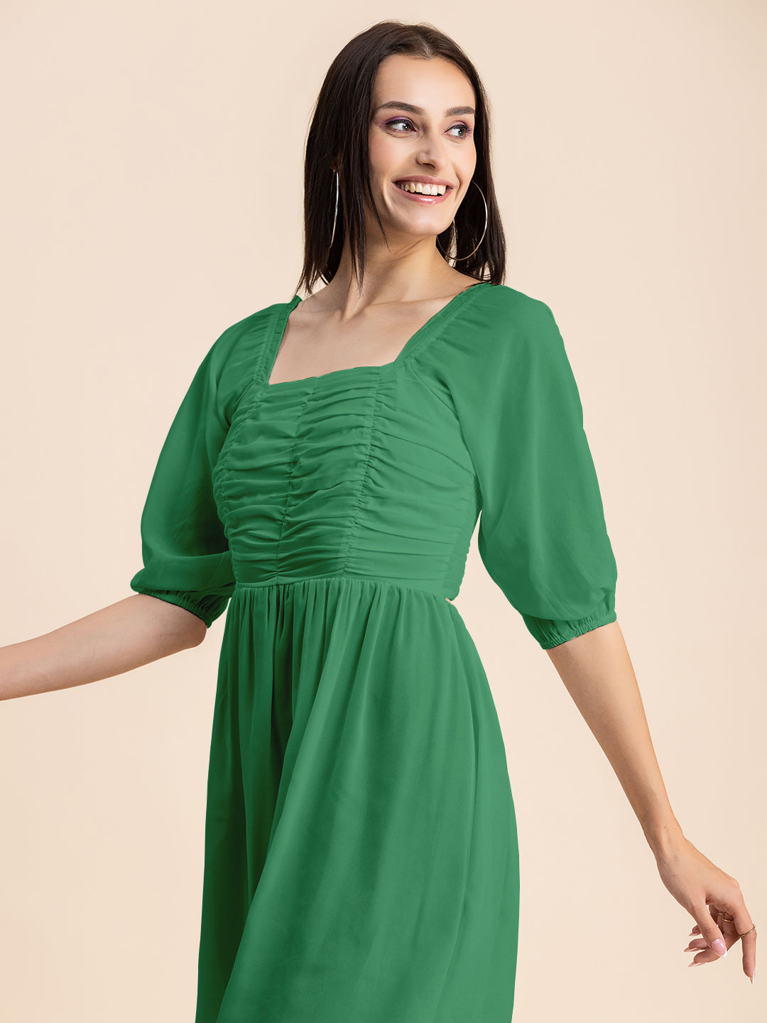 Solid Ruched Midi Dress