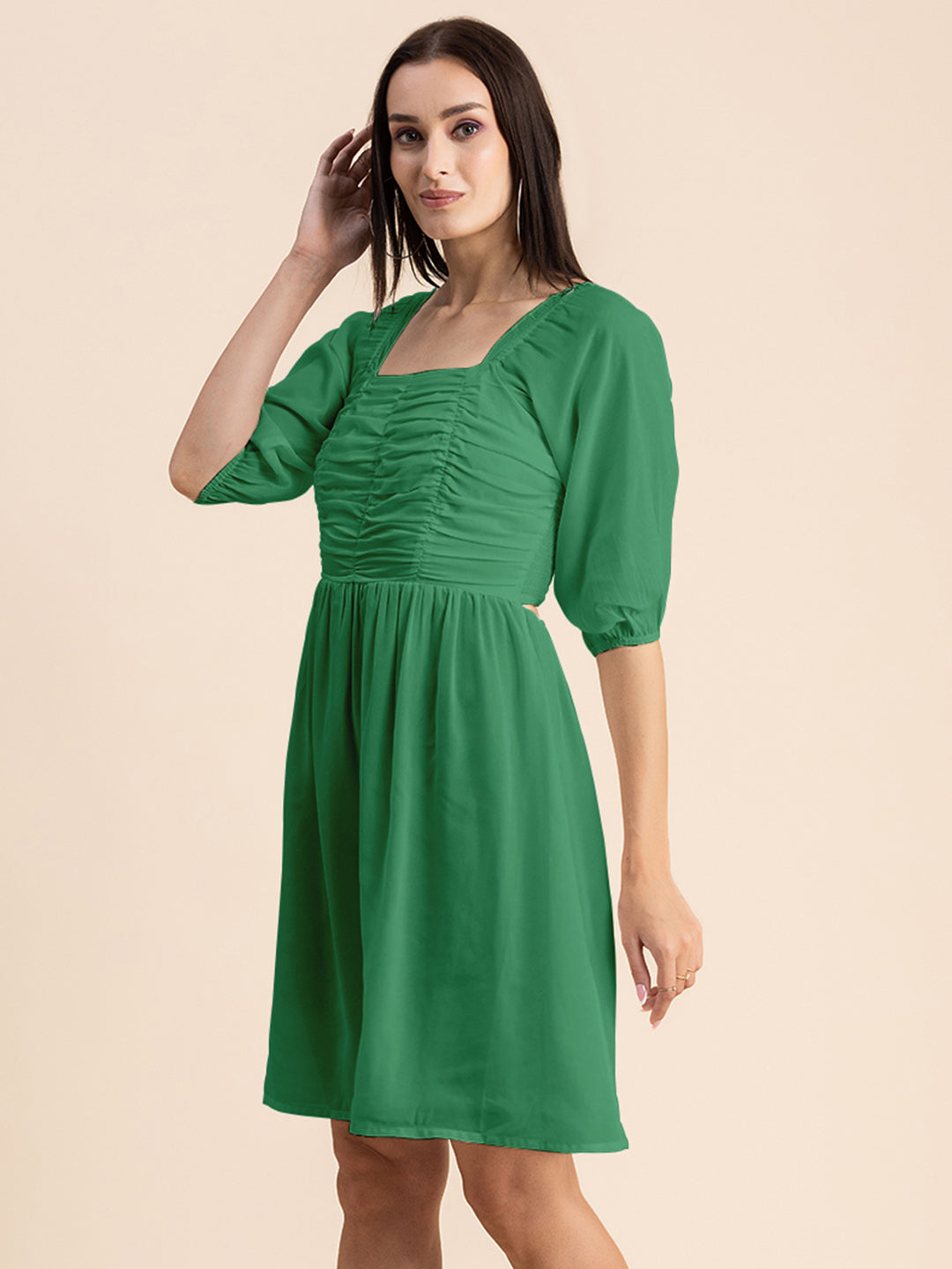 Solid Ruched Midi Dress