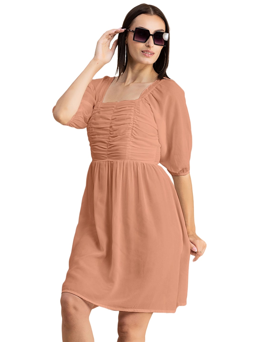 Solid Ruched Midi Dress