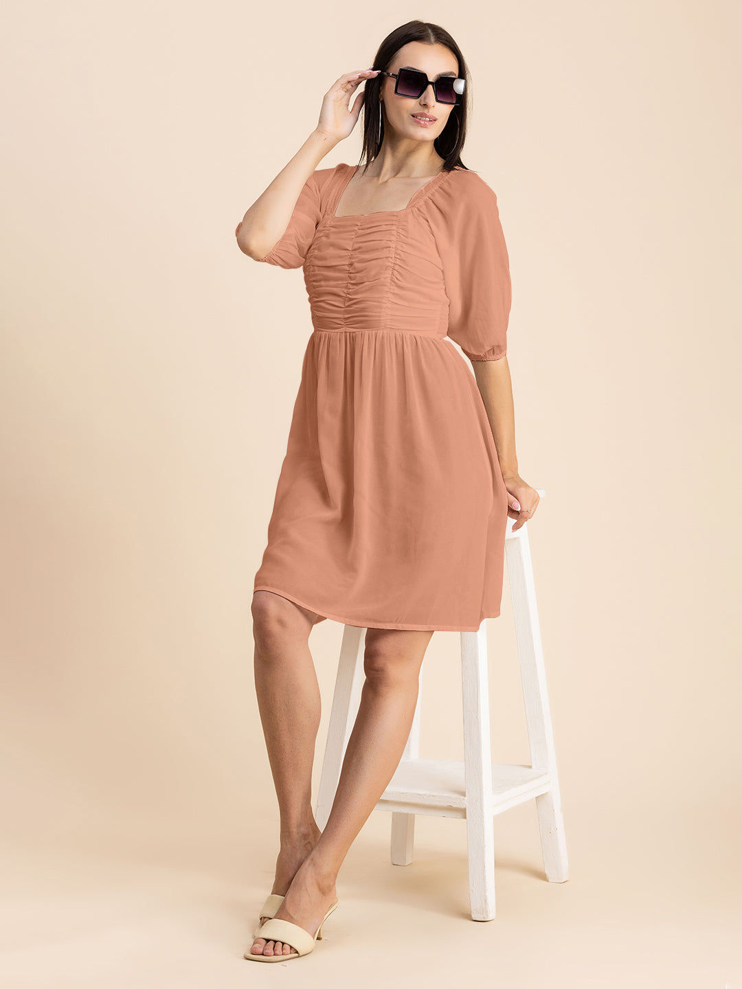 Solid Ruched Midi Dress