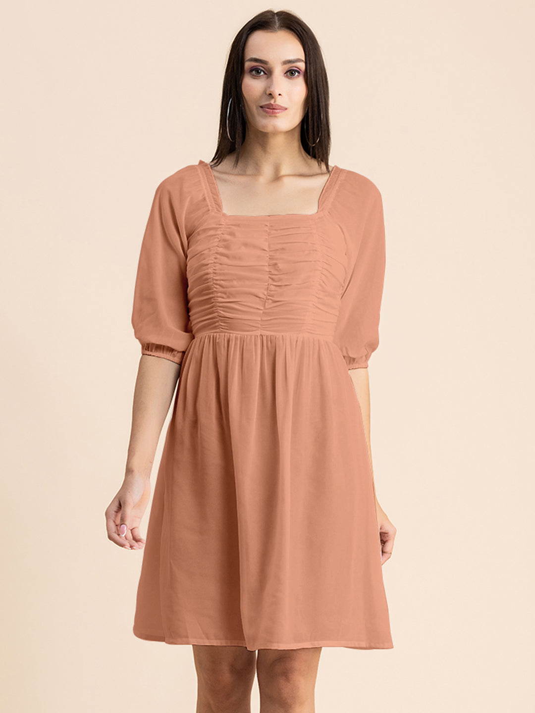 Solid Ruched Midi Dress