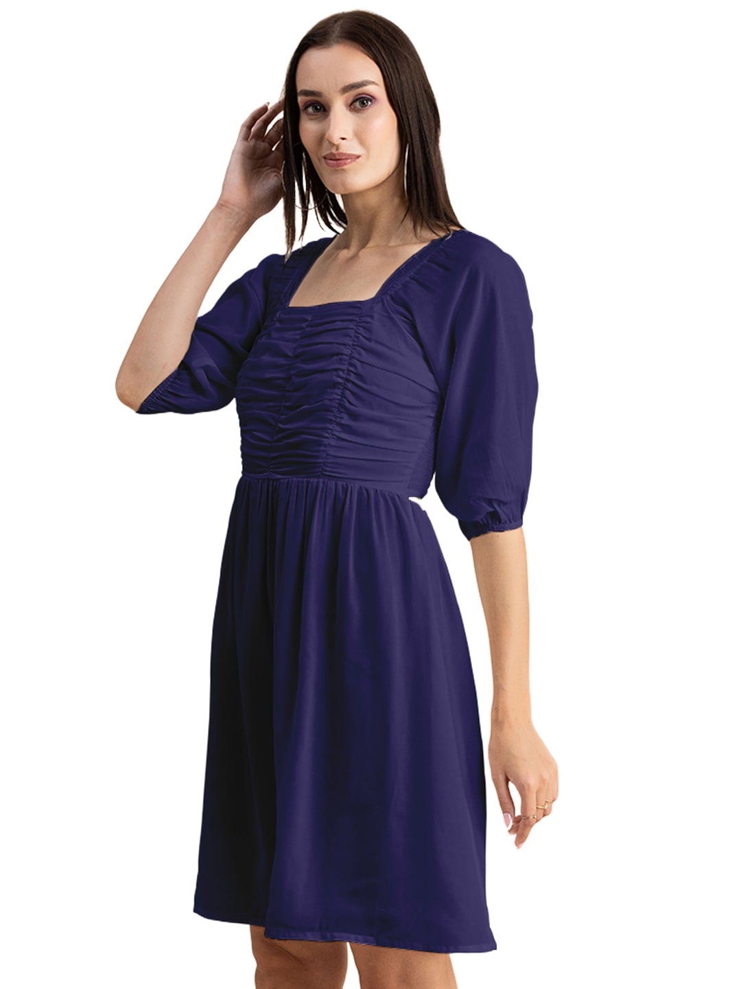 Solid Ruched Midi Dress