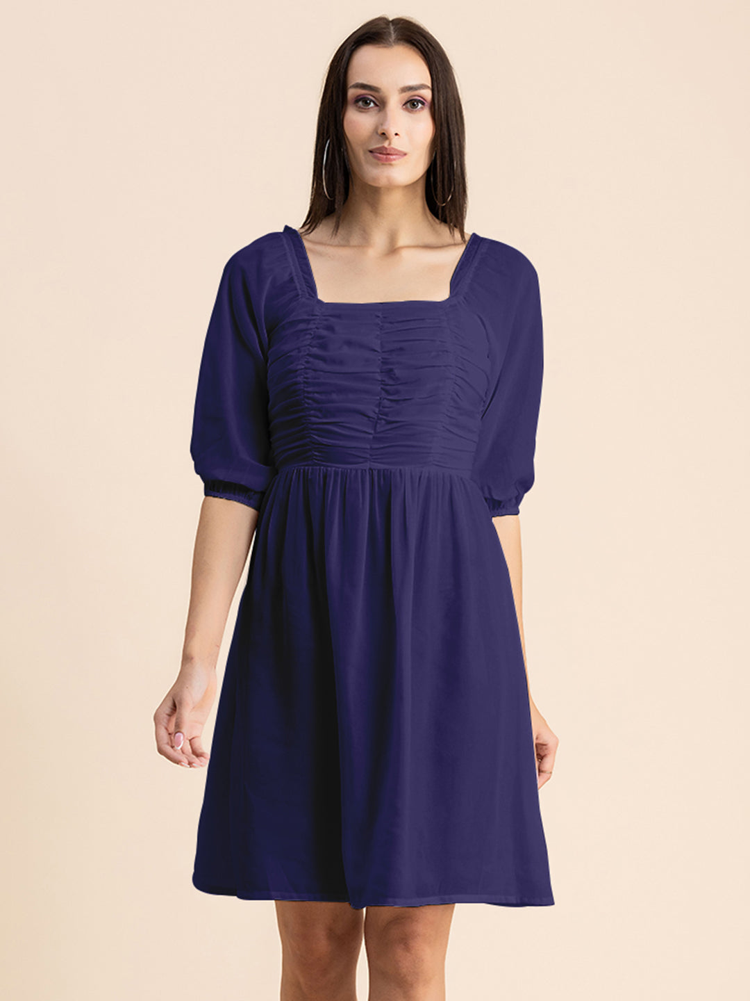 Solid Ruched Midi Dress