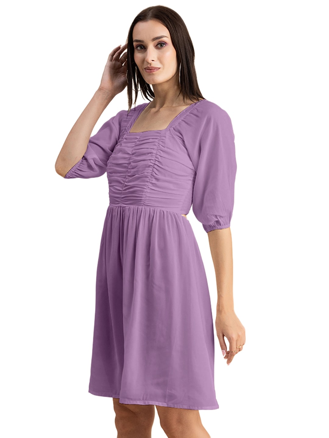 Solid Ruched Midi Dress