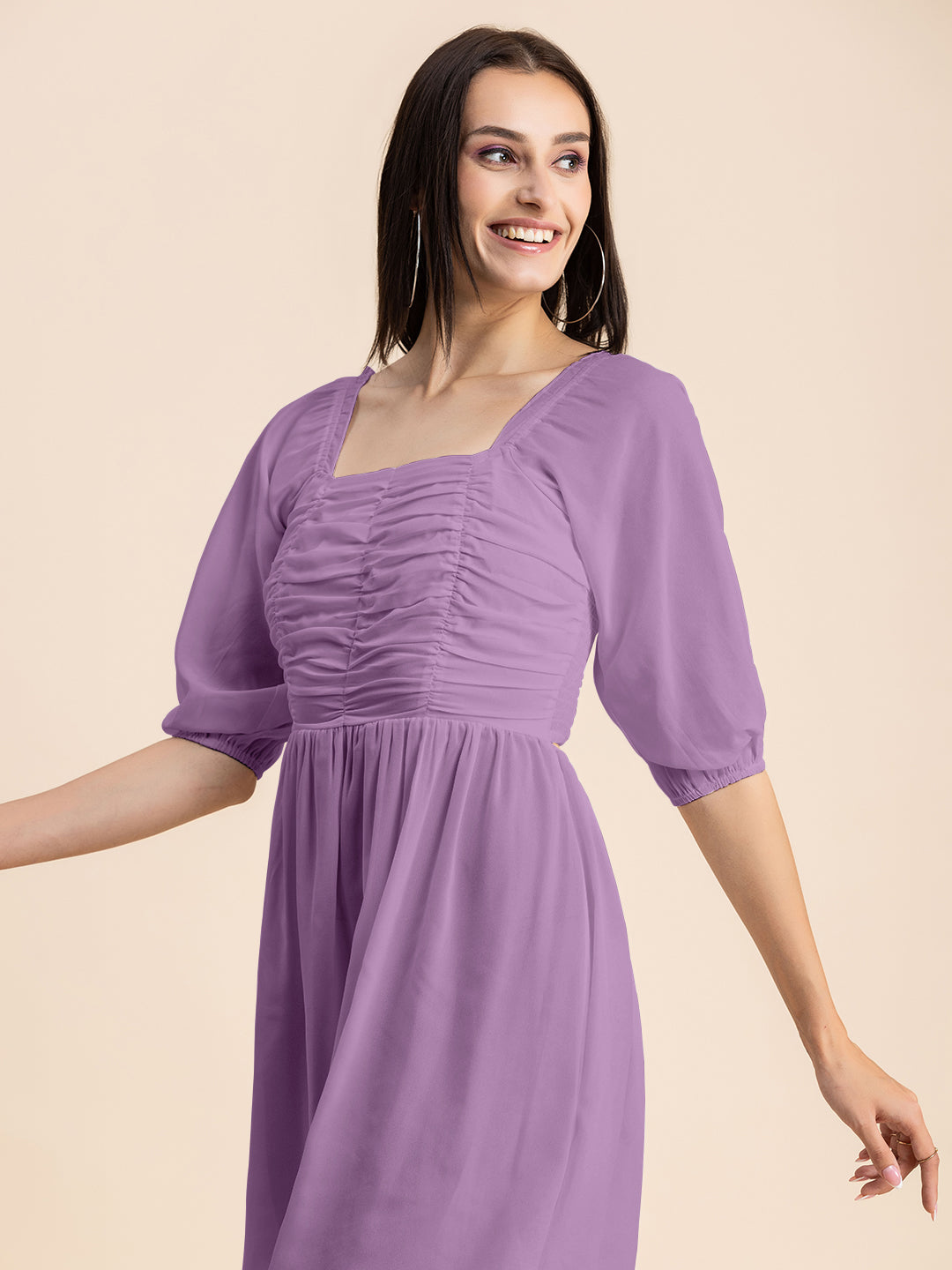 Solid Ruched Midi Dress