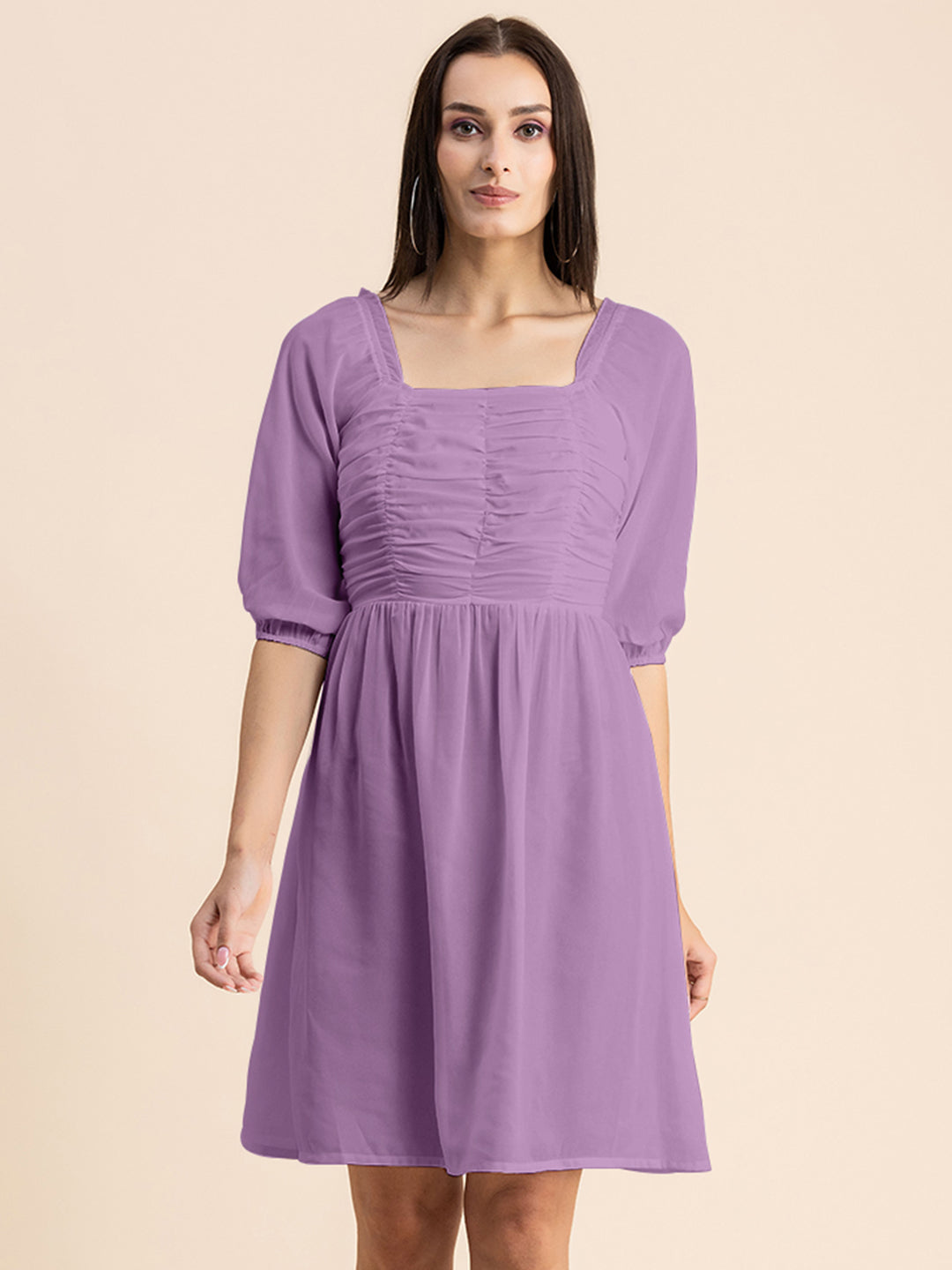 Solid Ruched Midi Dress