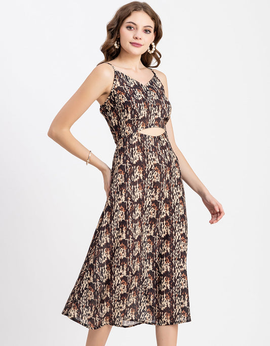 Printed Spaghetti Midi Dress