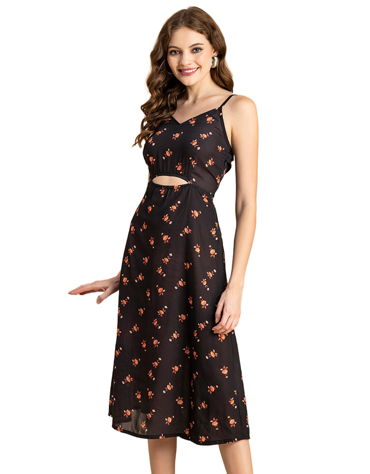 Printed Spaghetti Midi Dress