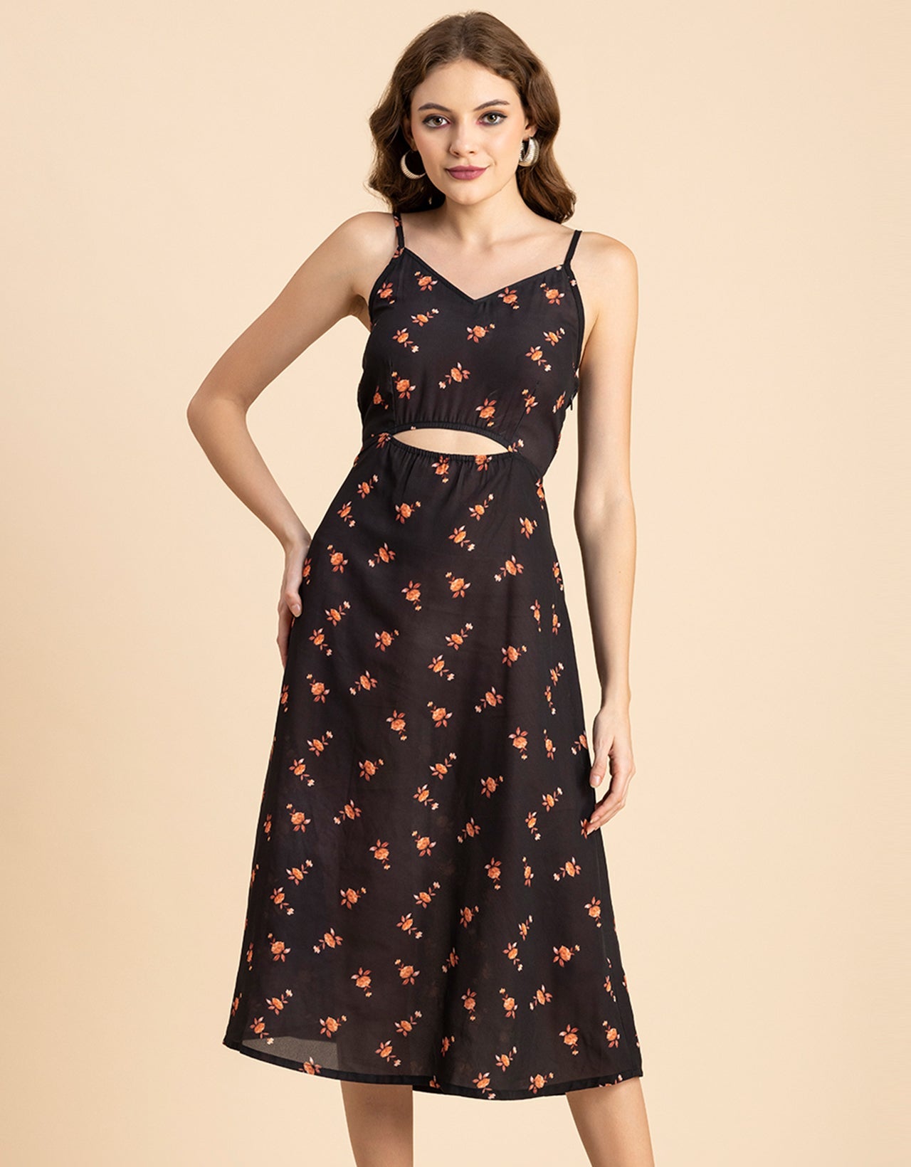 Printed Spaghetti Midi Dress