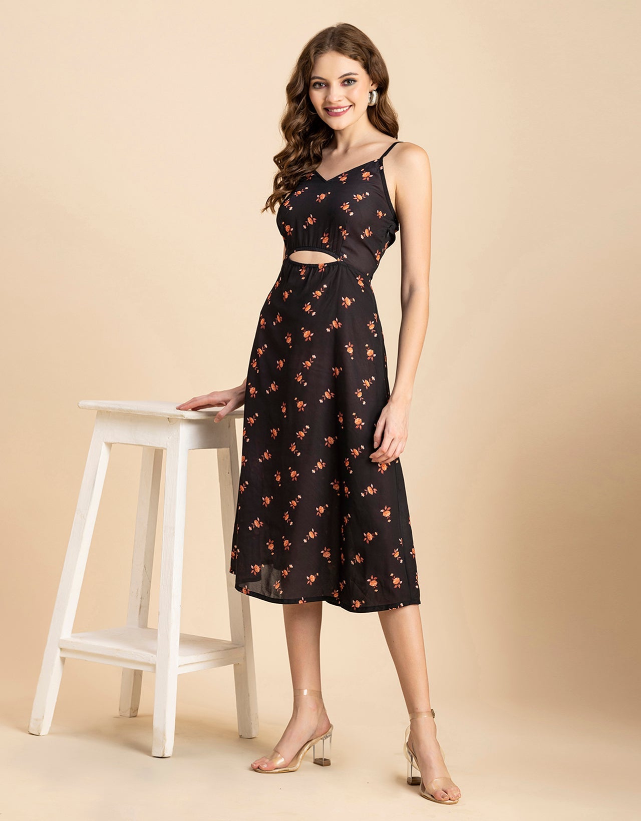 Printed Spaghetti Midi Dress