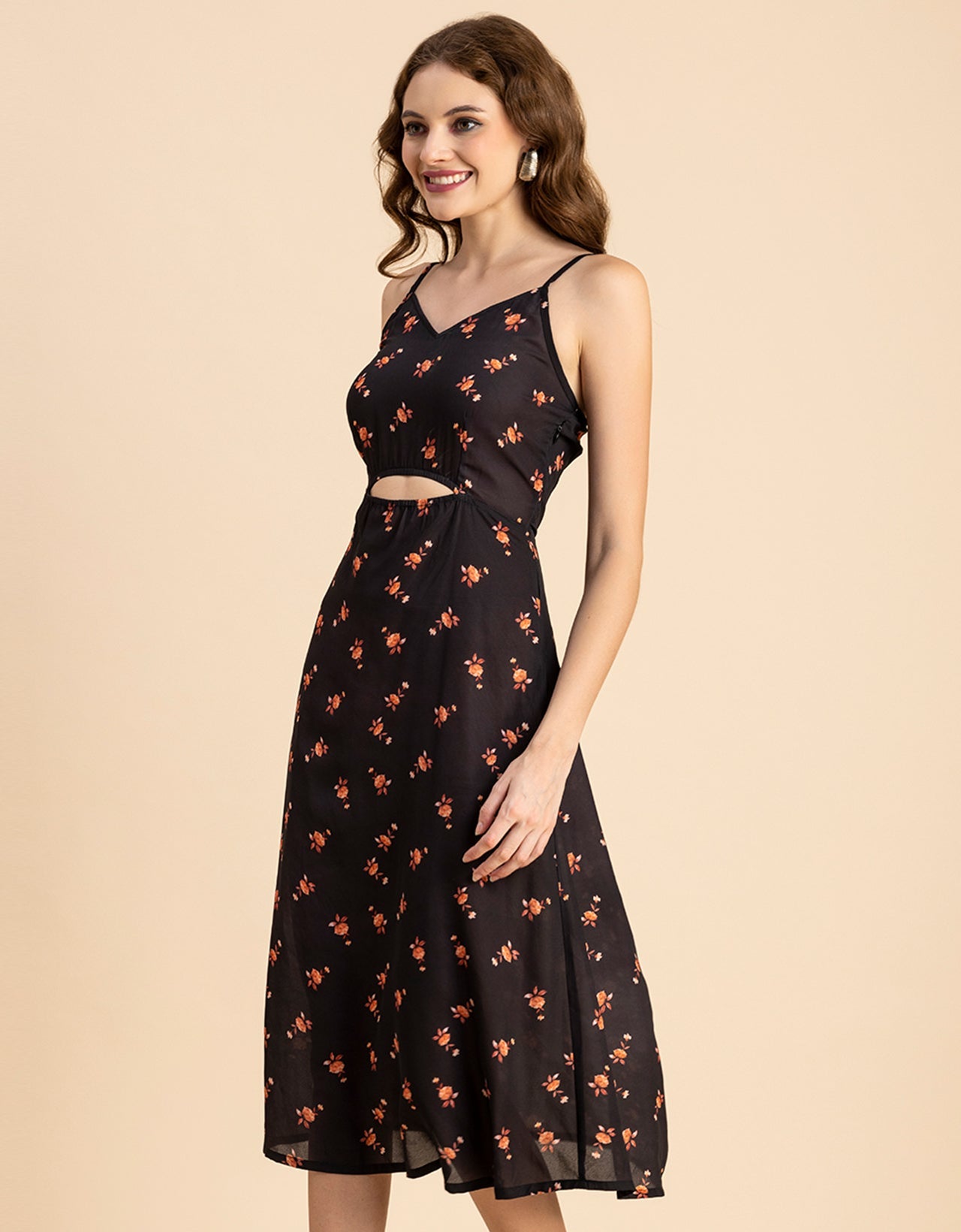 Printed Spaghetti Midi Dress