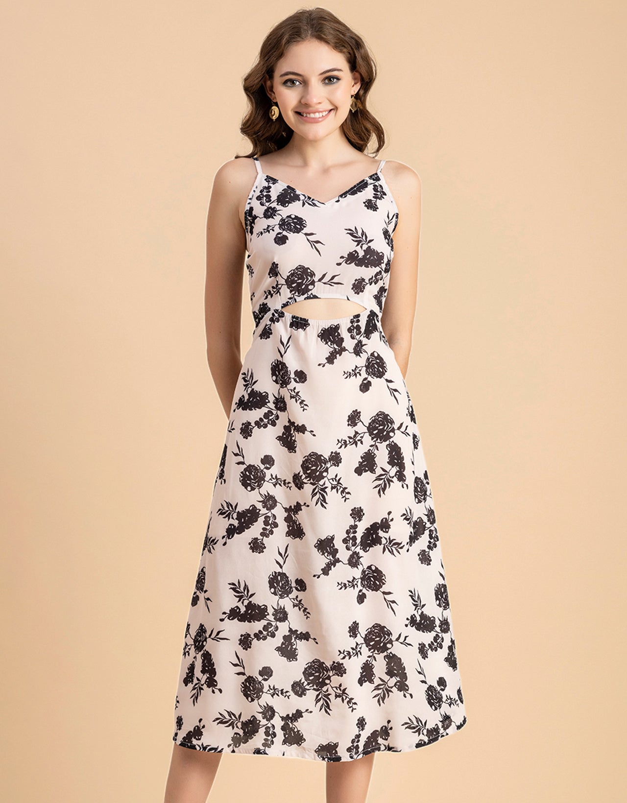 Printed Spaghetti Midi Dress