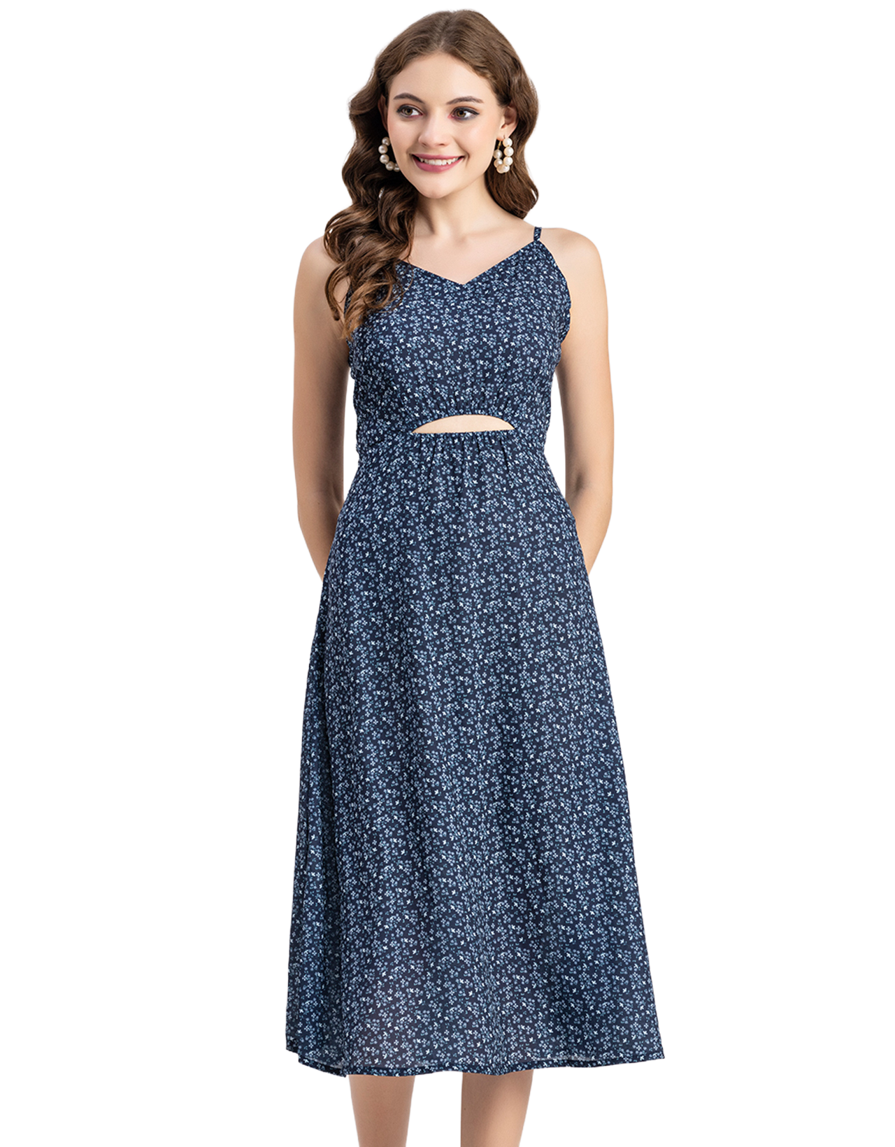 Printed Spaghetti Midi Dress