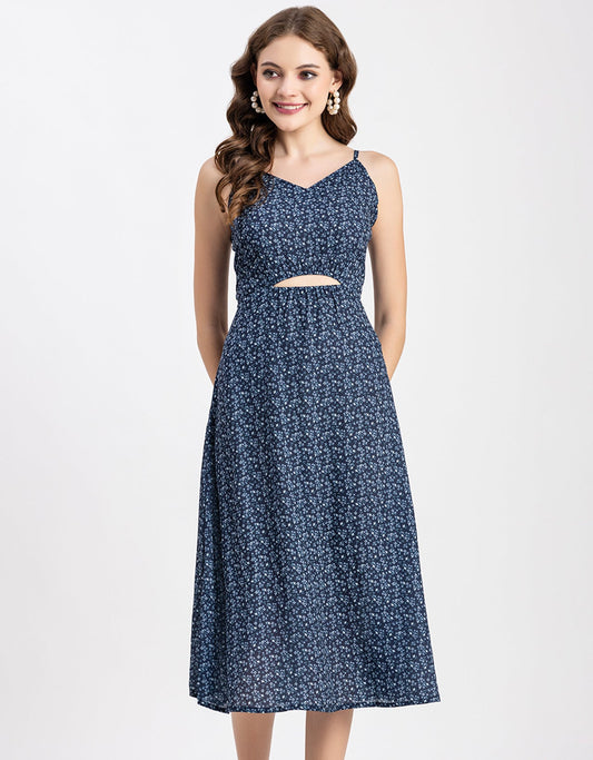Printed Spaghetti Midi Dress