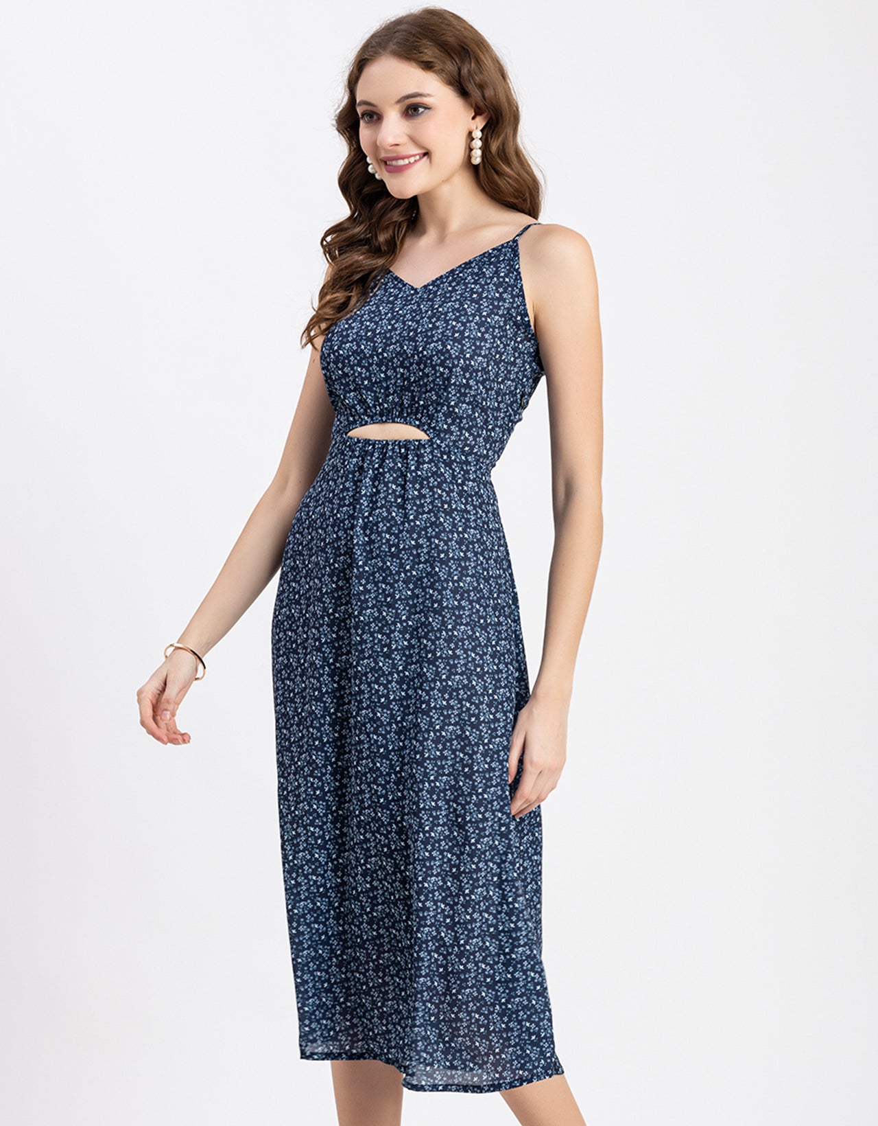 Printed Spaghetti Midi Dress