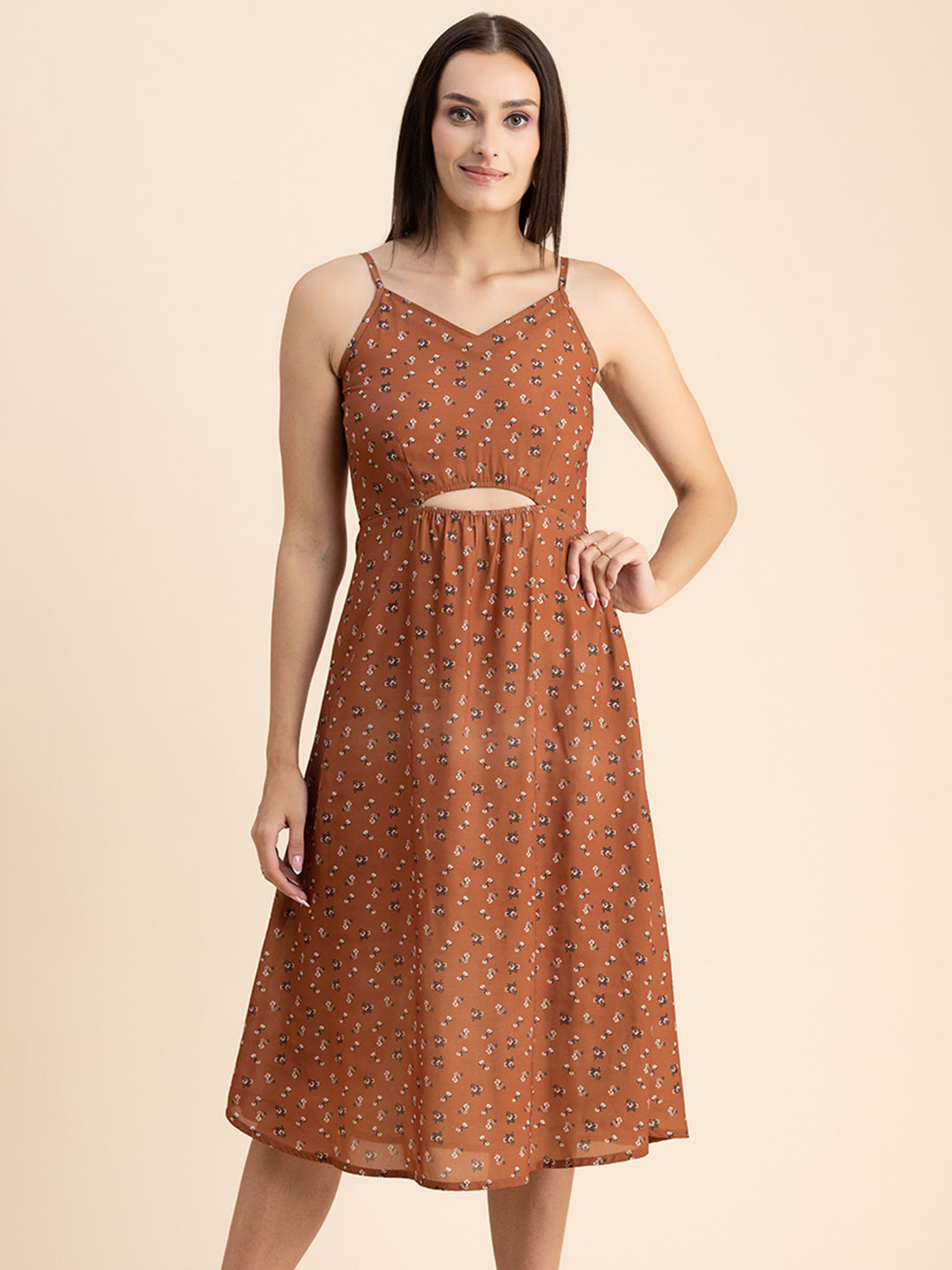 Printed Spaghetti Midi Dress