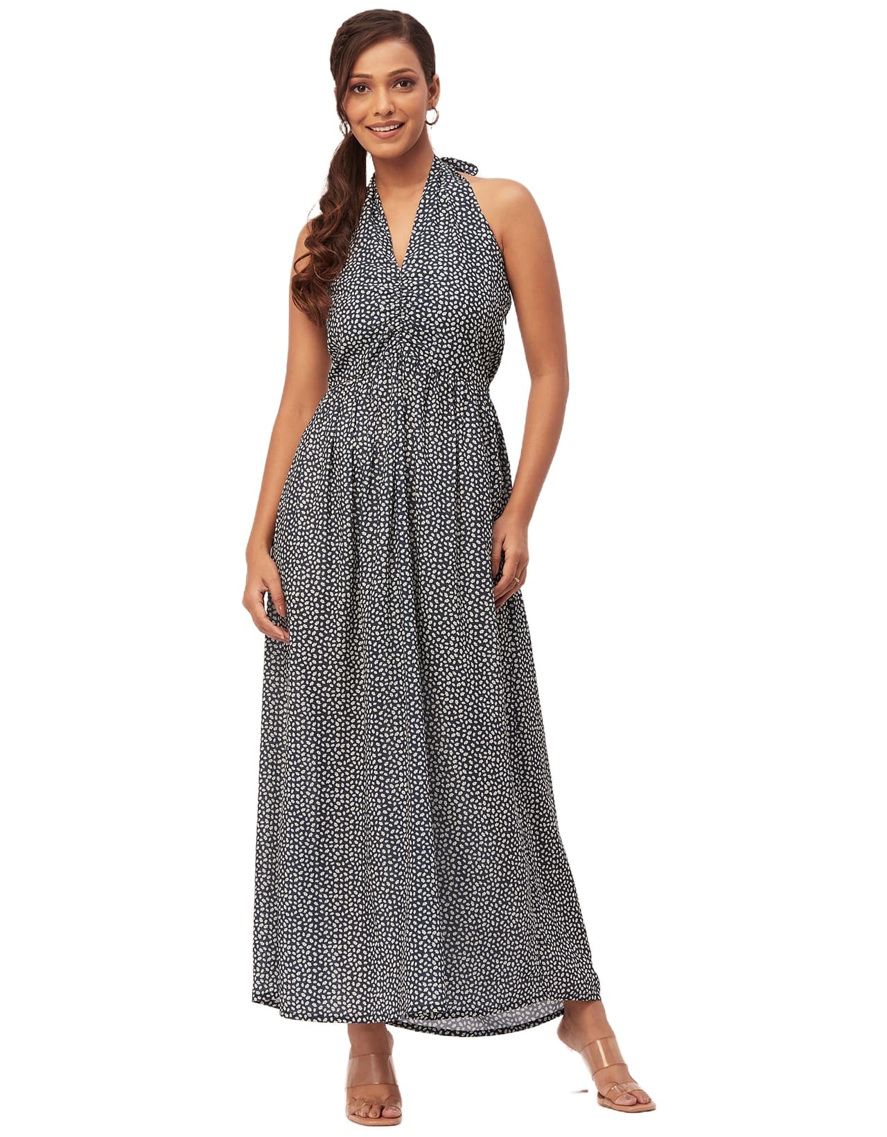 Halter Maxi Dress, V-Neck