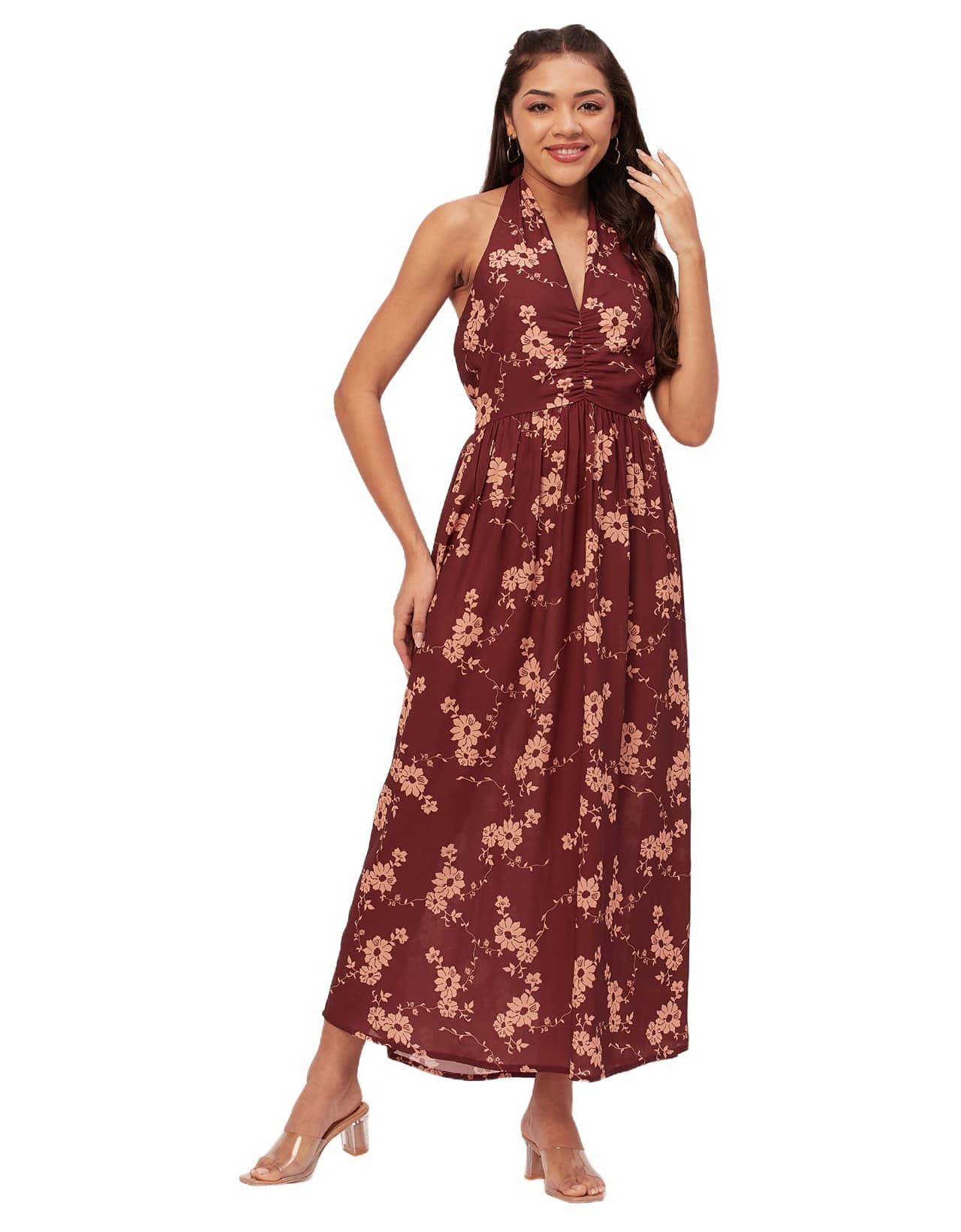 Halter Maxi Dress, V-Neck