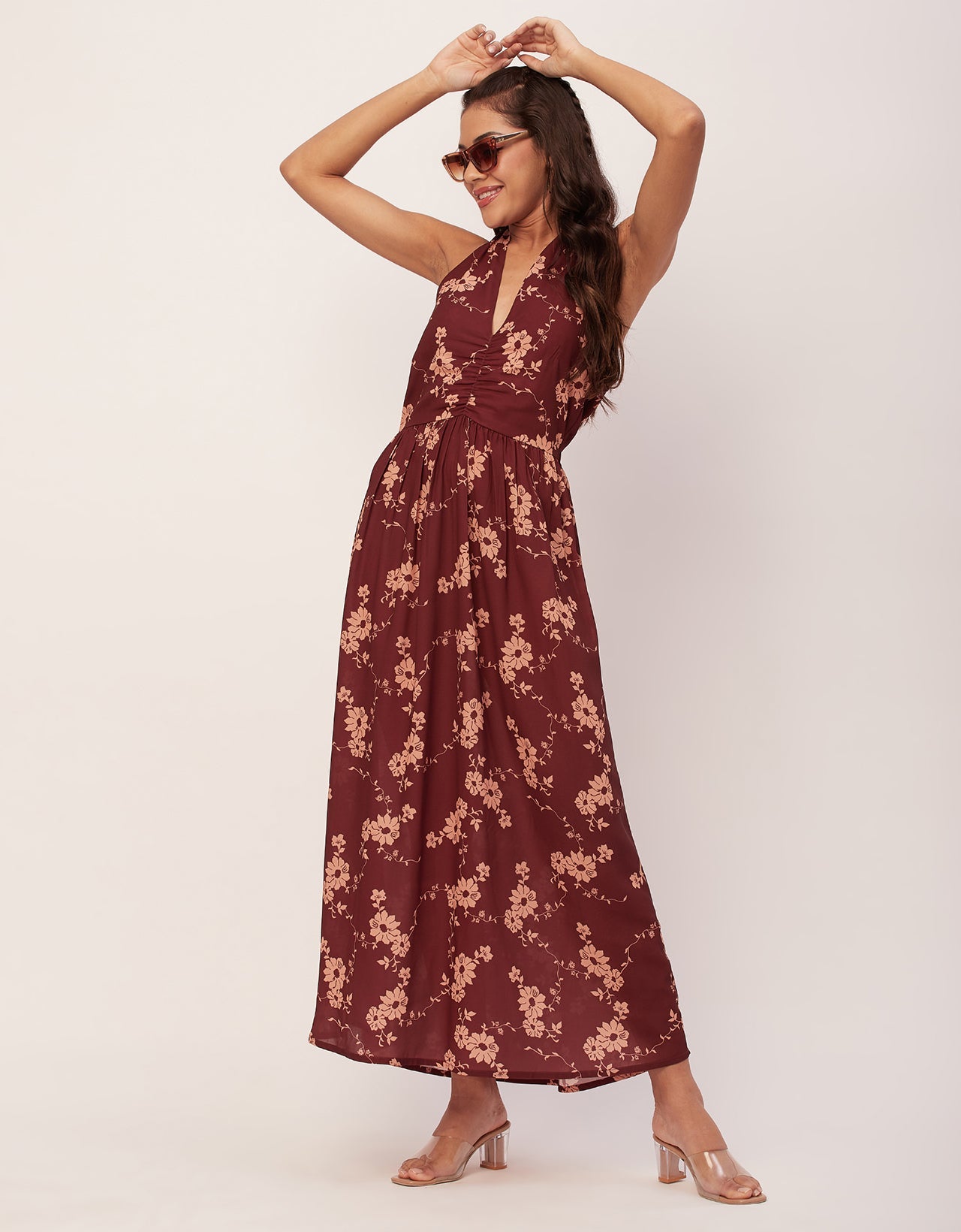 Halter Maxi Dress, V-Neck