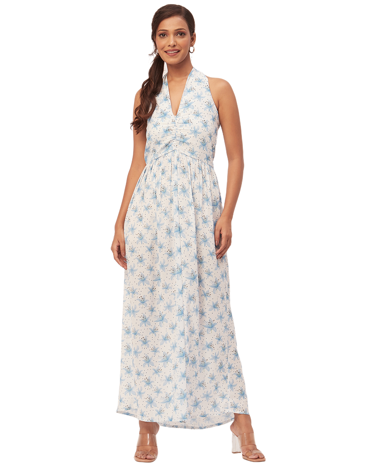 Halter Maxi Dress, V-Neck