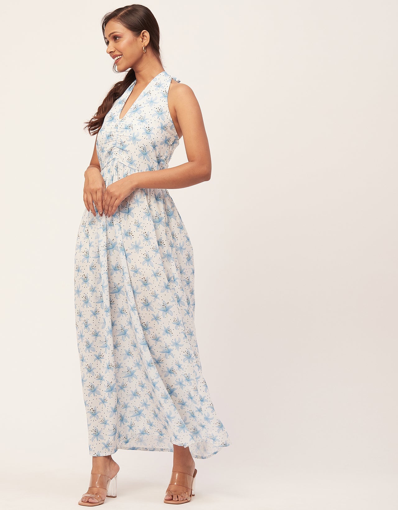 Halter Maxi Dress, V-Neck