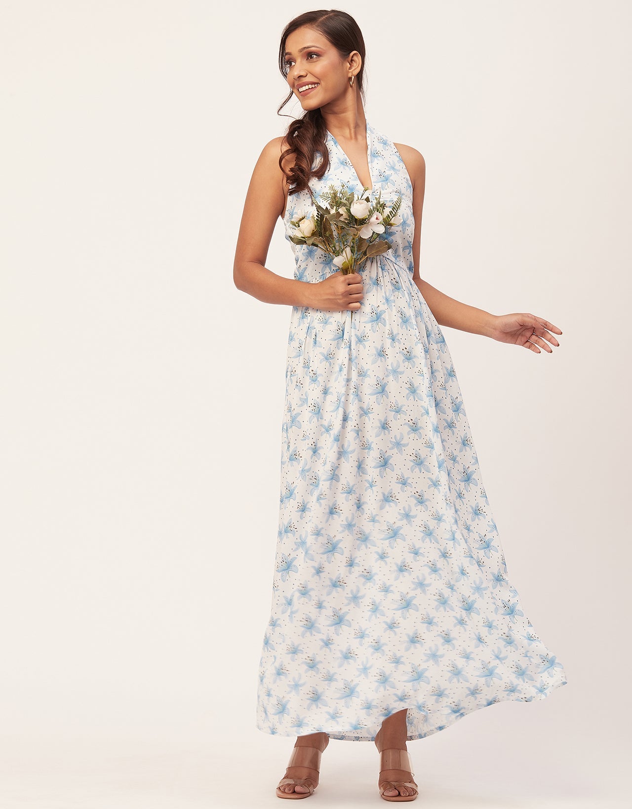 Halter Maxi Dress, V-Neck