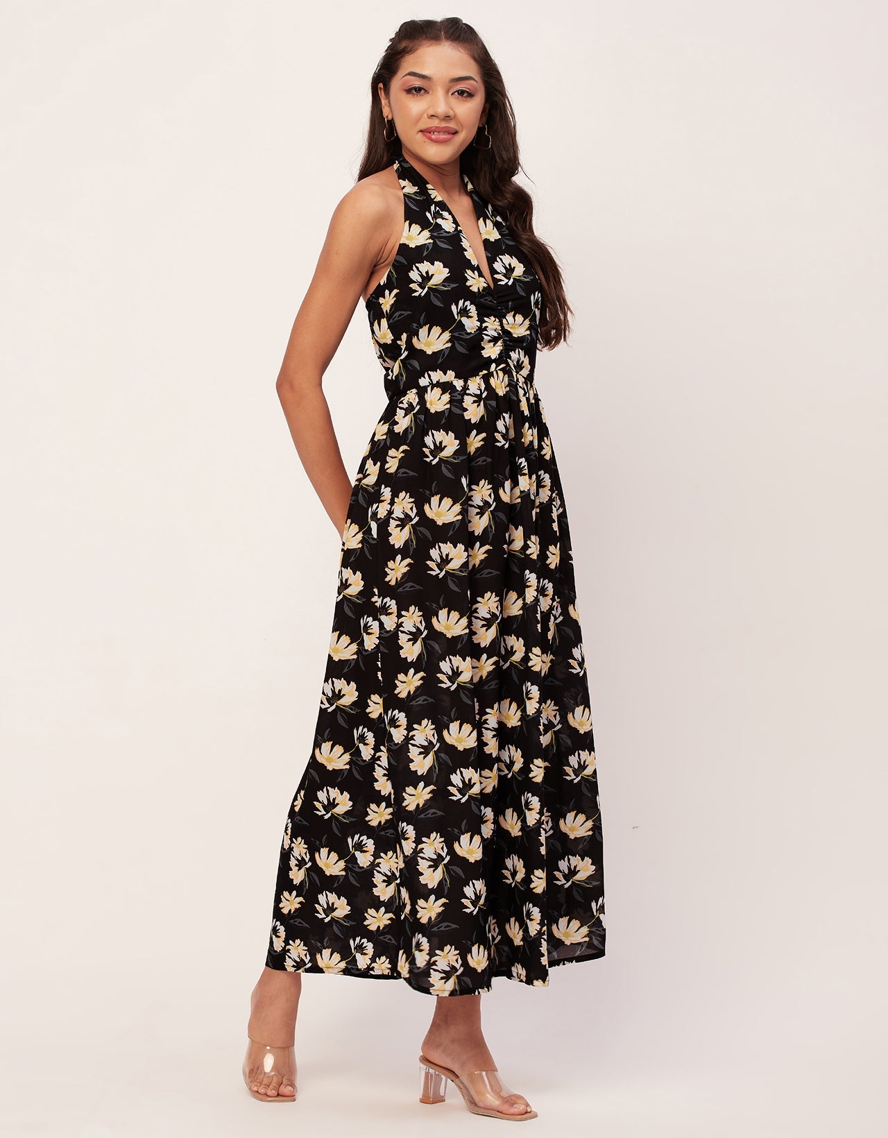 Halter Maxi Dress, V-Neck