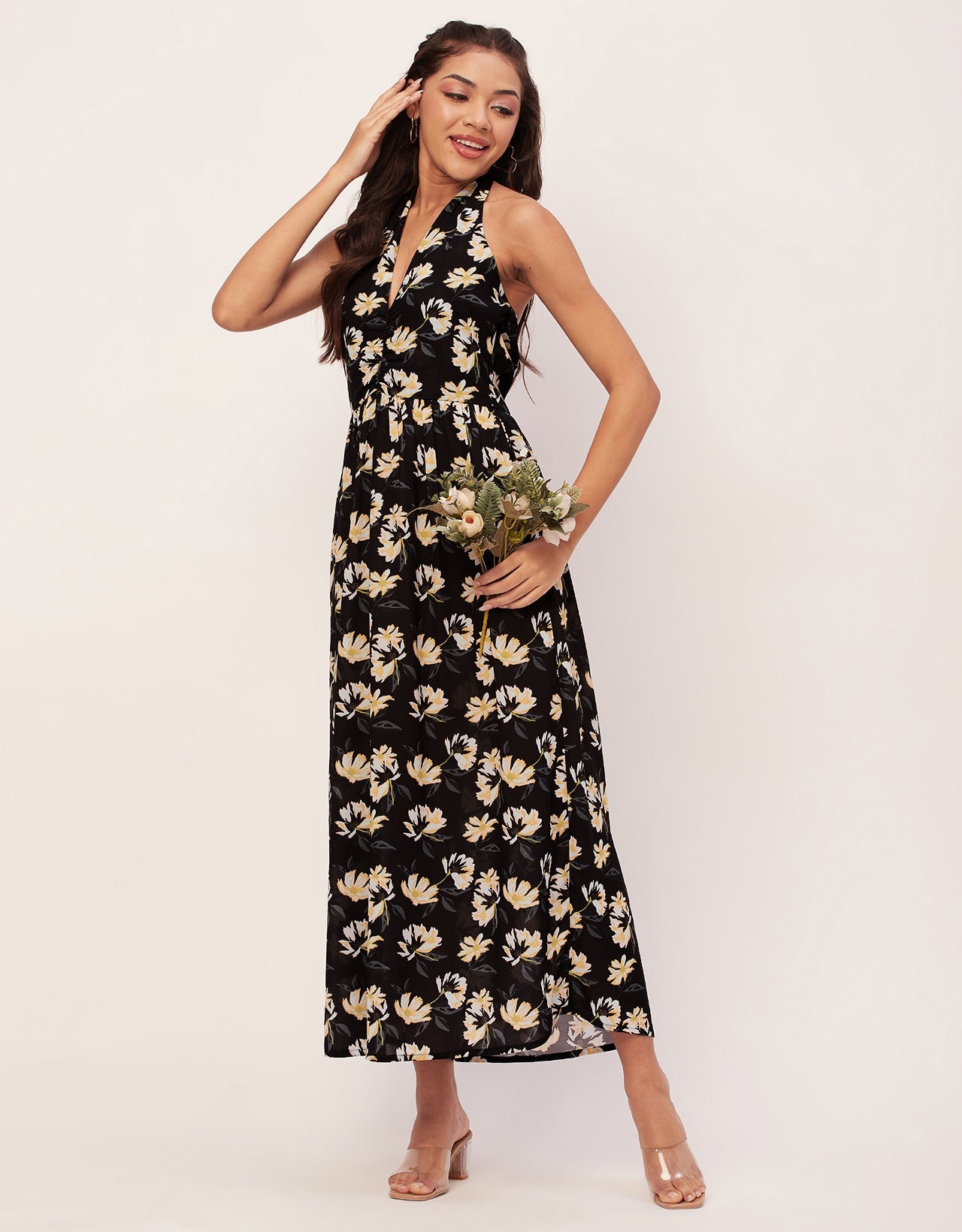 Halter Maxi Dress, V-Neck