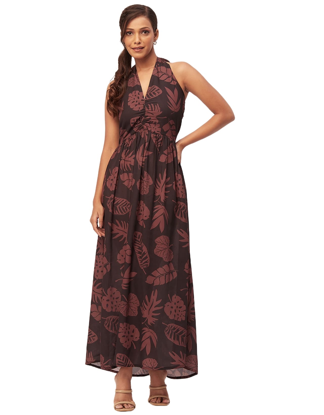 Halter Maxi Dress, V-Neck