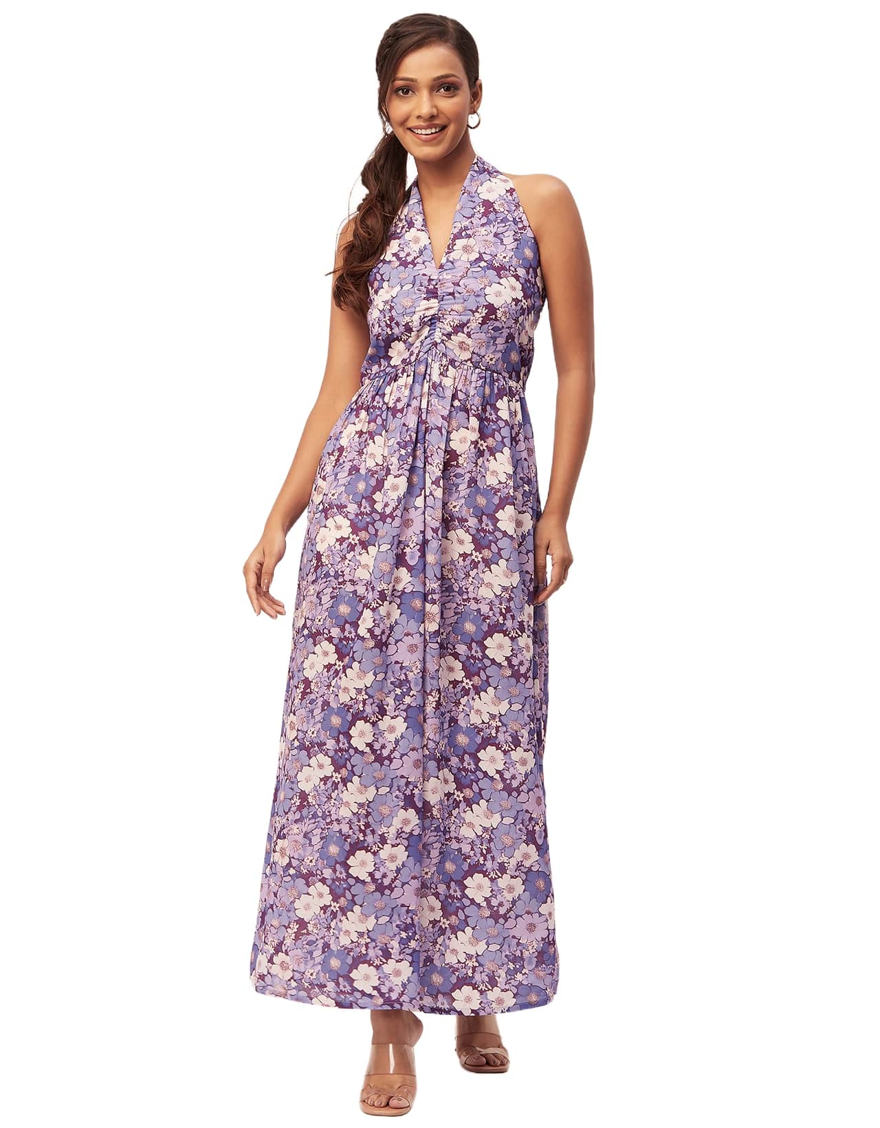 Halter Maxi Dress, V-Neck