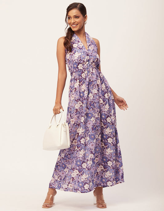 Halter Maxi Dress, V-Neck