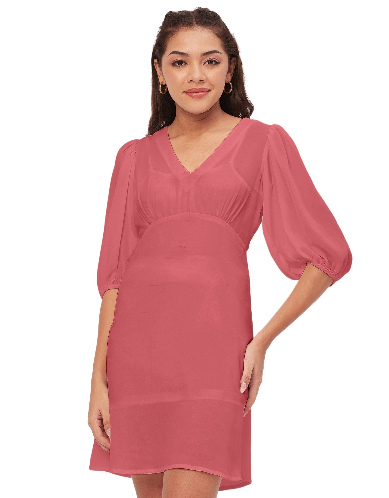 Color Shift Dress, V-Neck