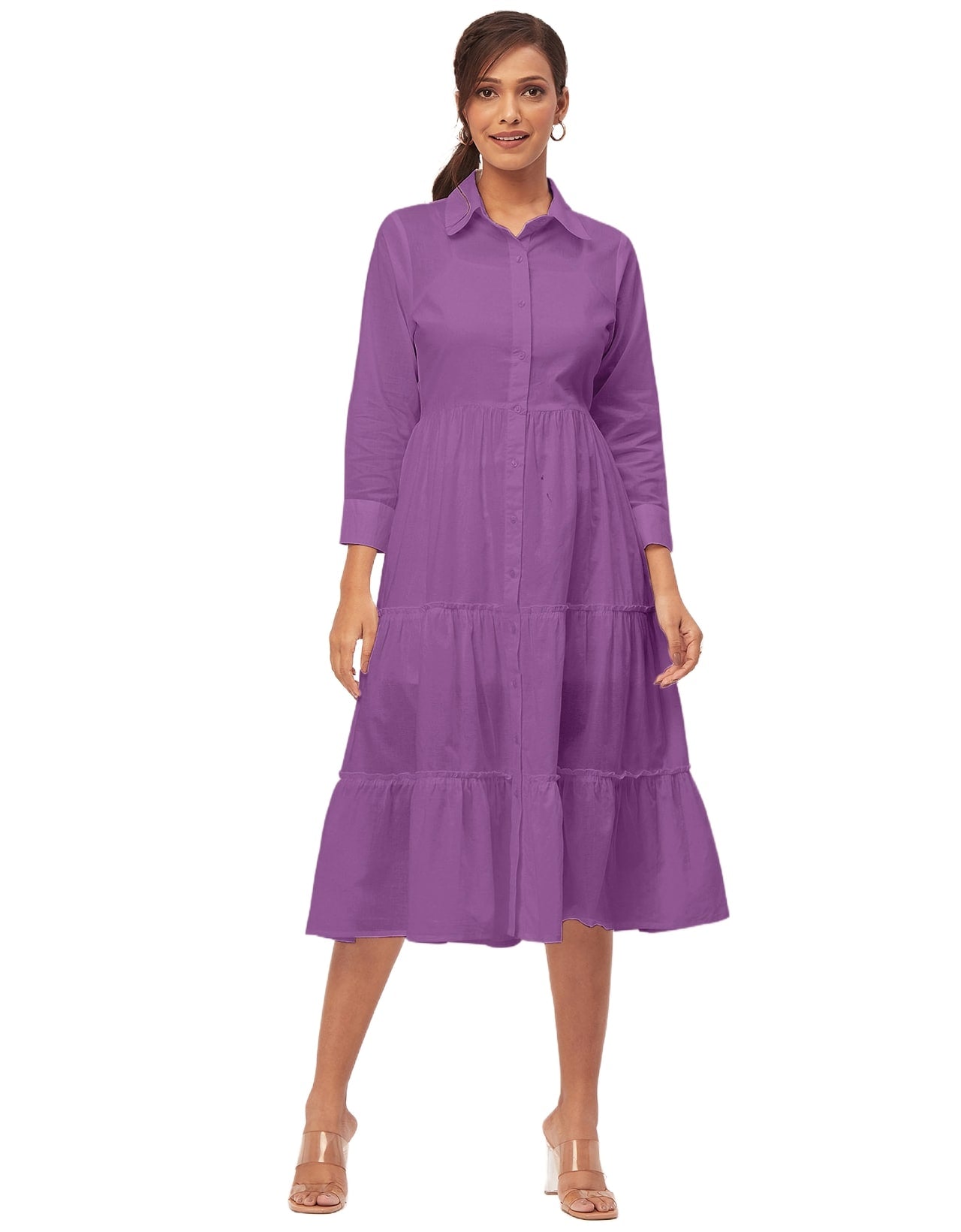 Solid Tiered Cotton Dress