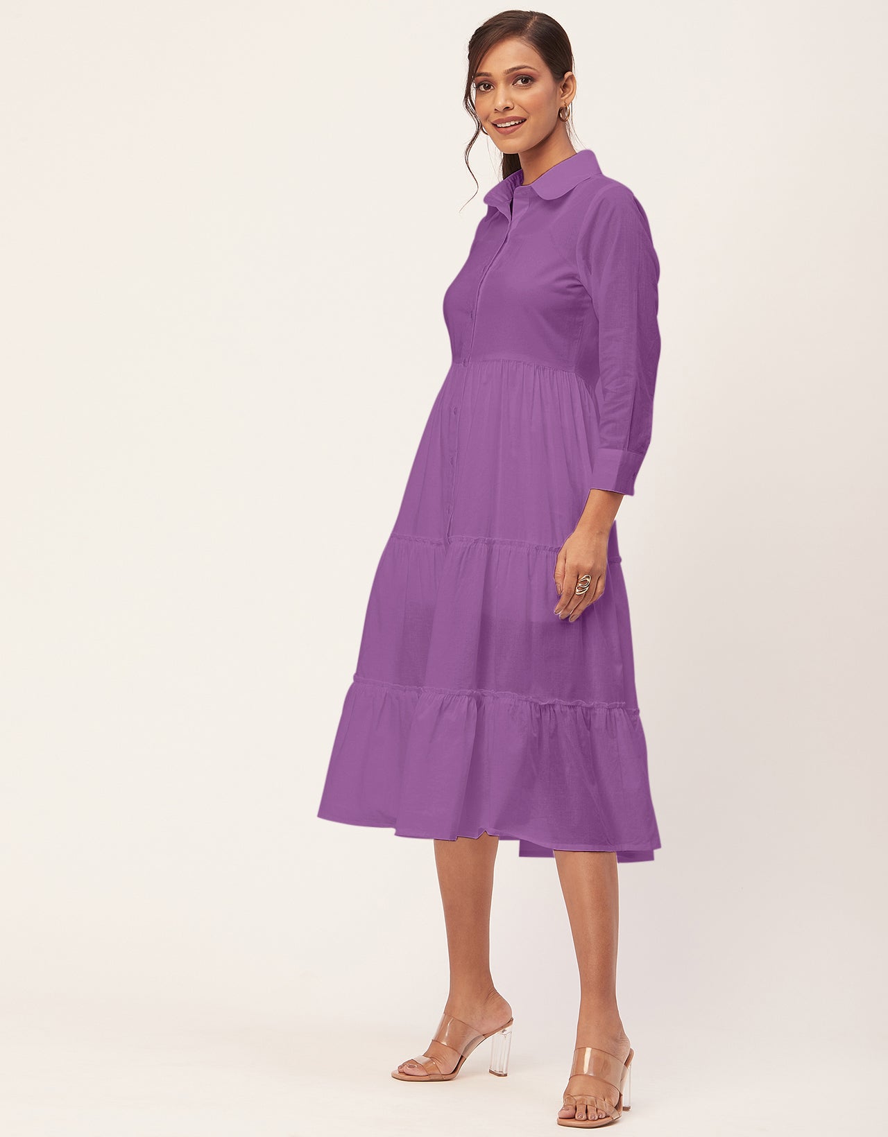 Solid Tiered Cotton Dress