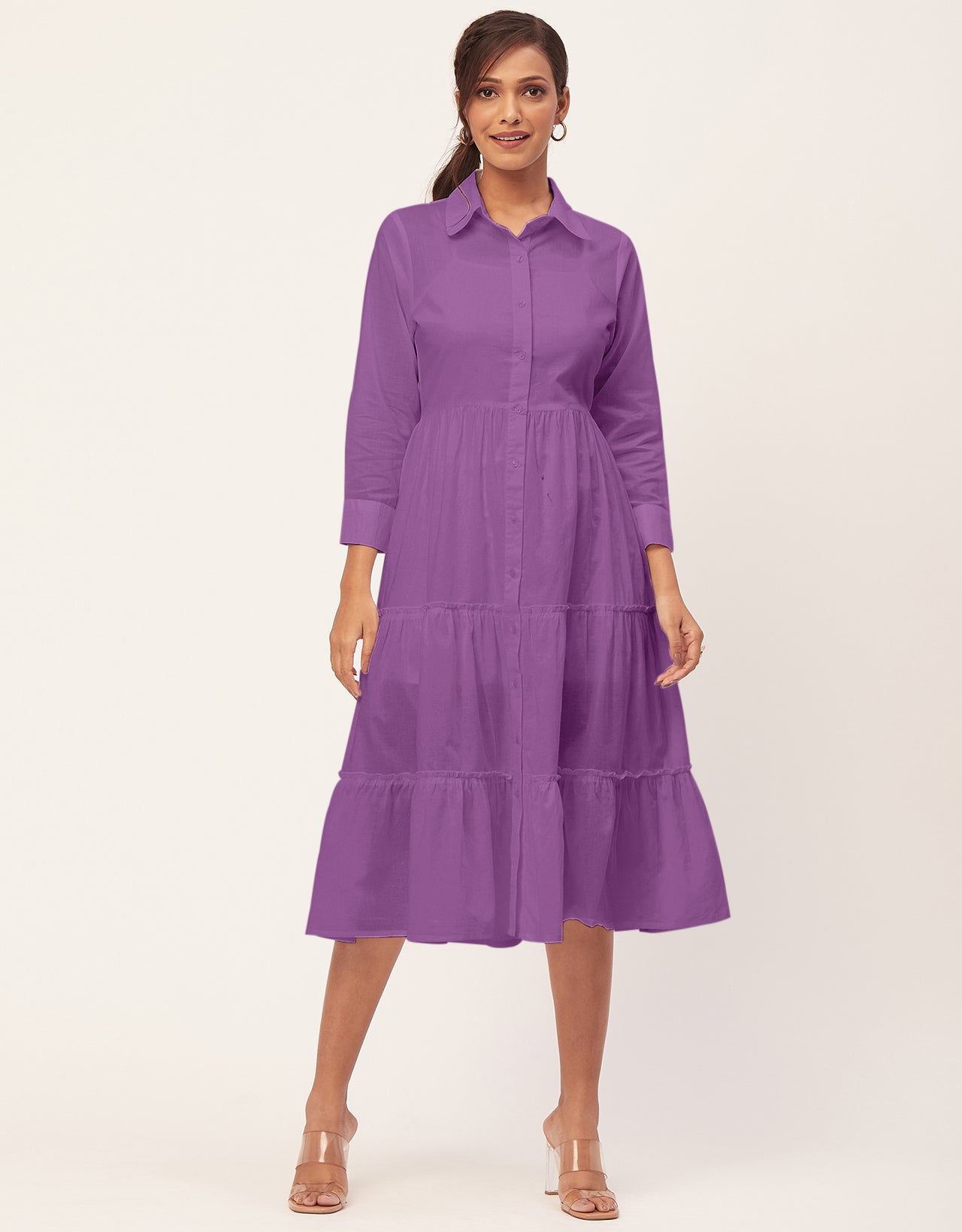 Solid Tiered Cotton Dress